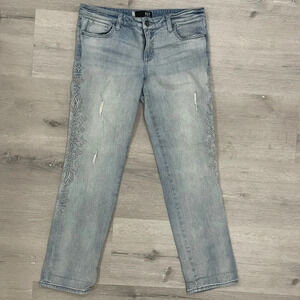 KUT FROM THE KLOTH CATHERINE BOYFRIEND FLORAL EMBROIDERED JEANS Size 10